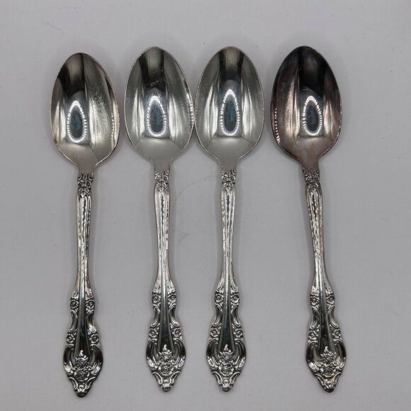 Oneida Silver Artistry Silverplate 1965 Floral Teaspoons Set Of 4 Discontinued V - Picture 3 of 4